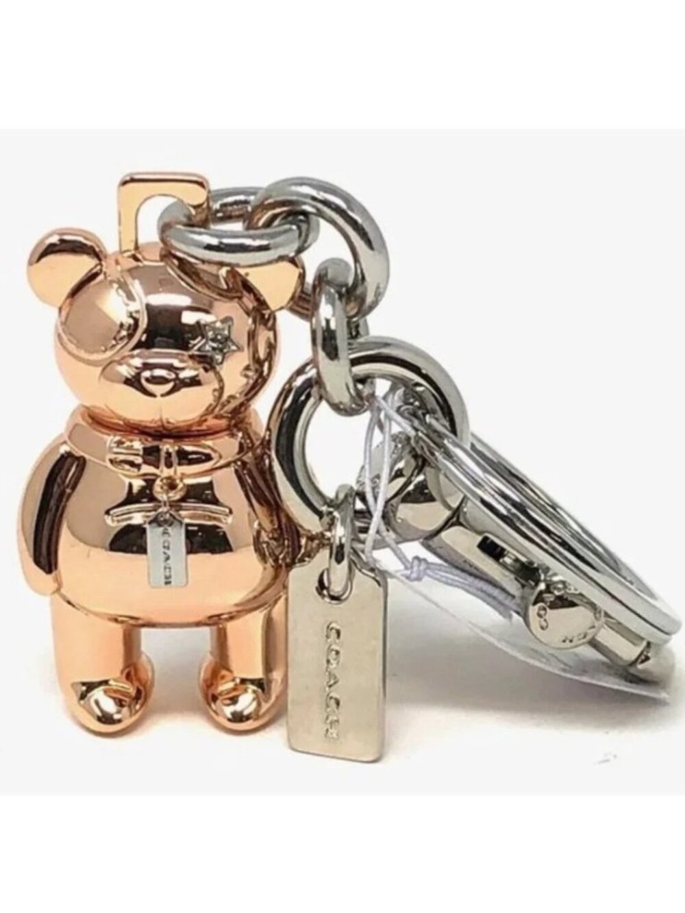 🐻 NEW Coach Rose Gold 3D BEAR Bag Charm / Keychain